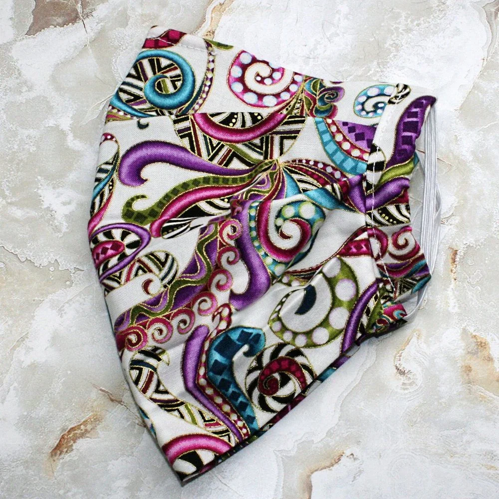 HAND CRAFTED Face Mask Paisley Mardi Gras Adult Cloth Fabric Print - Pocket